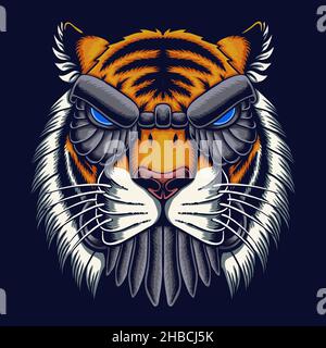 Robot tiger head vector illustration Stock Vector