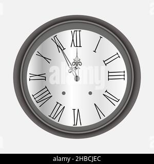 illustration of a round antique clock in a metal case with a white dial Stock Vector