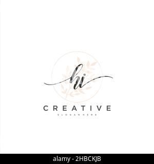 HI Initial handwriting minimalist geometric logo template vector art, Logo for business beauty, fashion, and other art Stock Vector
