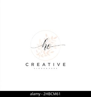 HO Initial handwriting minimalist geometric logo template vector art, Logo for business beauty, fashion, and other art Stock Vector