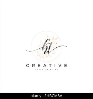 HT Initial handwriting minimalist geometric logo template vector art, Logo for business beauty, fashion, and other art Stock Vector