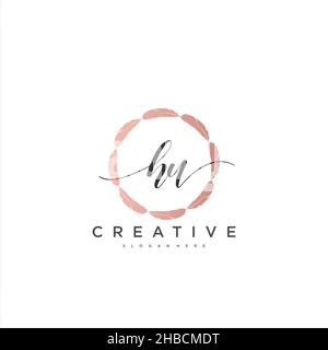 HU Initial handwriting minimalist geometric logo template vector art, Logo for business beauty, fashion, and other art Stock Vector