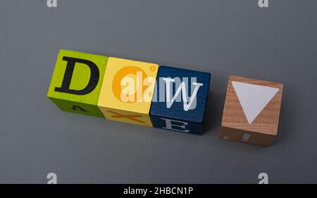 Top view of cubes with the word "dow"-the concept of stock market graph chart Stock Photo