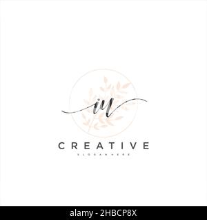 IU Initial handwriting minimalist geometric logo template vector art, Logo for business beauty, fashion, and other art Stock Vector