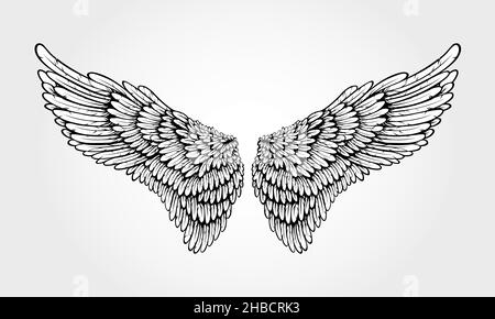 Illustration of a pair of outstretched beautiful white wings. Angel Wings Vector Illustration. Stock Vector