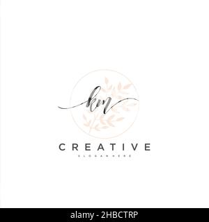 KM Initial handwriting minimalist geometric logo template vector art, Logo for business beauty, fashion, and other art Stock Vector