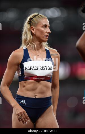 Paraskevi Papachristou participating in the Tokyo 2020 Olympic Games in the triple jump discipline. Stock Photo