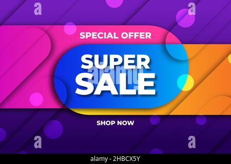 Super Sale gradient banner with purple, pink and yellow color design Stock Vector