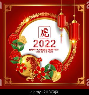 Golden Happy Chinese new year 2022 background with luxury and stylish background Stock Vector