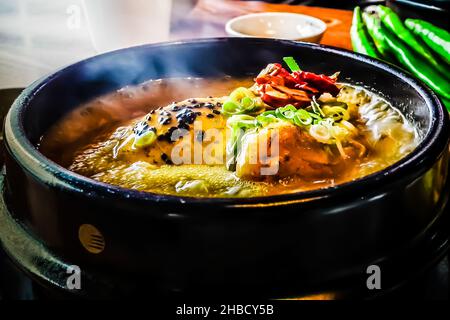 Steaming Samgyetang, chicken soup with ginseng, Korean food Stock Photo