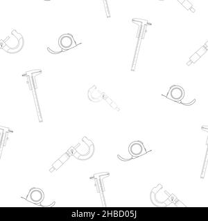 Pattern of flat just a vernier caliper and micrometer smooth, tape measure. Linear design. On a white background. Tools for any specialist. Flat Stock Vector