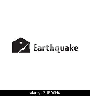 minimalist home with crack earthquake logo design vector graphic symbol icon sign illustration creative idea Stock Vector