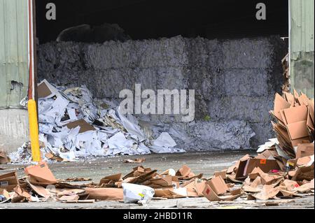 Orlando, United States. 18th Dec, 2021. Bales of recycled paper are seen at a recycling facility.Paper recycling rates have remained largely unchanged during the pandemic due to the resilience of the paper and wood products industry. Credit: SOPA Images Limited/Alamy Live News Stock Photo