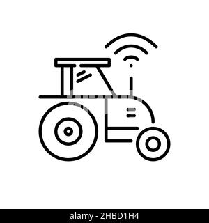 Automated unmanned tractor. Smart farming modern technology. Pixel perfect, editable stroke icon Stock Vector