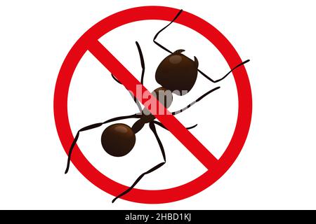 No ant sign. Insect silhouettes in warning sign isolated on white background. Caution and stop vector illustration. Stock Vector