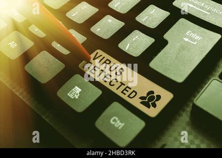 Handwriting text Virus Detected. Internet Concept a computer program used to prevent and remove malware Developing New Antivirus Program Codes Stock Photo