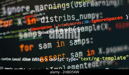 Monitor closeup of function source code. Abstract IT technology background. Software source code. Stock Photo