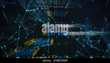 Desktop PC monitor photo. Javascript functions, variables, objects. Project managers work new idea. Future technology creation process. Stock Photo