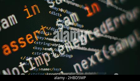 Programming source code HTML for Website development. Server logs analysis. Stock Photo
