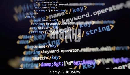 Programming source code HTML for Website development. Server logs analysis. Stock Photo