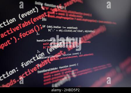 WWW software development. Mobile app developer. Innovative startup project. Website programming code. Stock Photo