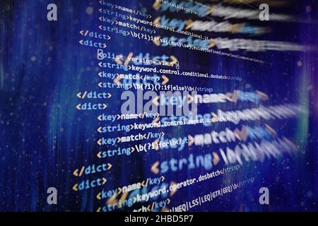 WWW software development. Mobile app developer. Innovative startup project. Website programming code. Stock Photo