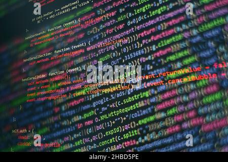 WWW software development. Mobile app developer. Innovative startup project. Website programming code. Stock Photo