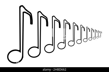 The musical note quaver in black outline standing in line set over a white background Stock Photo