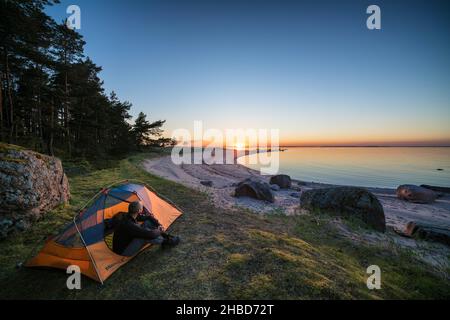 amping at Pitkäviiri island, Pyhtää, Finland Stock Photo