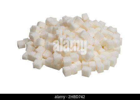 A pile of sugar cubes isolated on white background. Stock Photo