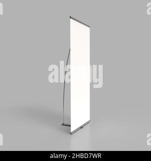 Photorealistic 3d render of a Banner Stand Mechanism with brandable white skin. Isolated on a grey background for mockup and illustrations.