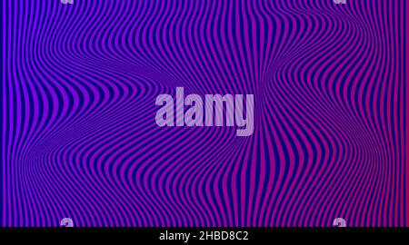 Distortion lines background. Distort stripes, abstract modern pattern. Op art illusion waves. Vector 3d curves. Dynamic surface Stock Vector
