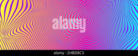 Distortion lines background. Distort stripes, abstract modern pattern. Op art illusion waves. Vector 3d curves. Dynamic surface Stock Vector