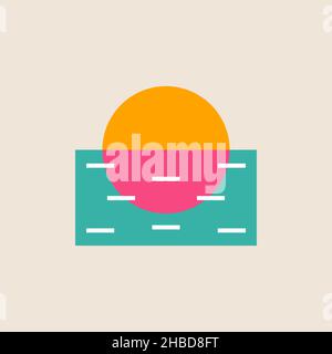 Sun and sea minimal geometric simple logo. Sun and waves, travel icon. Spa resort concept. Unique logotype. Tropical landscape Stock Vector