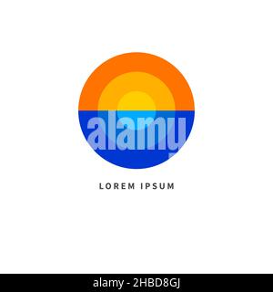Sun and sea minimal geometric simple logo. Sun and waves, travel icon. Spa resort concept. Unique logotype. Tropical landscape Stock Vector