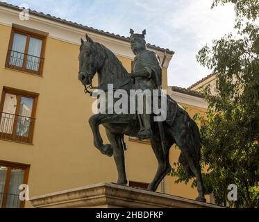 Bronze equestrian statue King Alfonso VIII 1155-1214, King of Castile, by Javier Barrios 2009, Cuenca, Spain Stock Photo