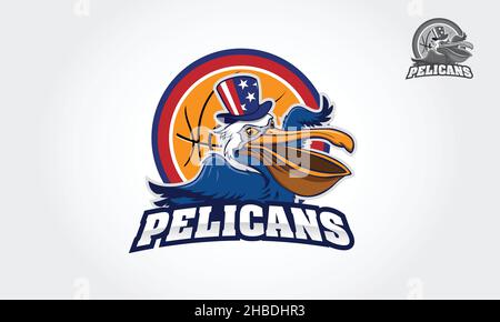 Pelican cartoon character logo could be a basket team logo, or basket tournament logo. Stock Vector