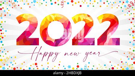 2022 A Happy New Year congrats. Creative red coloured digits. Stained-glass art logotype concept. Holiday backdrop. Abstract isolated graphic design t Stock Vector