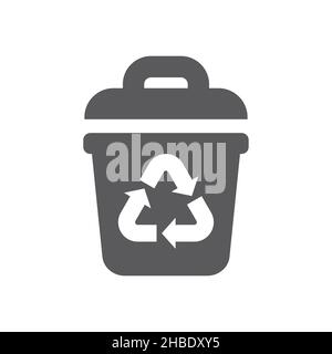 Recycle bin with recycled sign filled icon. Rubbish, waste container black vector symbol. Stock Vector