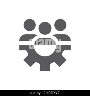 Human resources management filled icon. People, team with gear vector symbol. Stock Vector