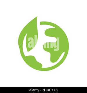 Planet Earth with leaf filled vector icon. Green globe, ecology symbol. Stock Vector
