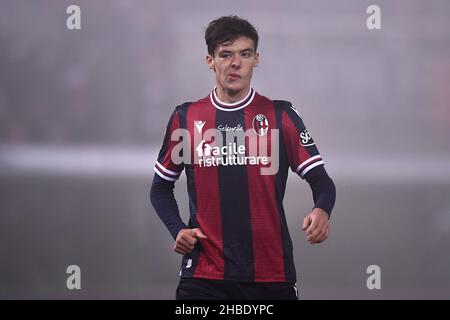 Bologna, Italy. 18 December 2021. Aaron Hickey of Bologna FC looks on during the Serie A football match between Bologna FC and Juventus FC. Credit: Nicolò Campo/Alamy Live News Stock Photo