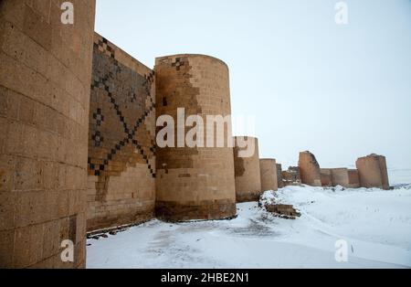 Ruins, Ani is a ruined and uninhabited medieval Armenian city-site situated in the Turkish province of Kars Stock Photo