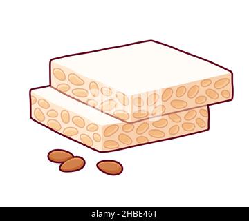 Turron or torrone, almond nougat. Nut candy drawing. Isolated vector cartoon illustration. Stock Vector