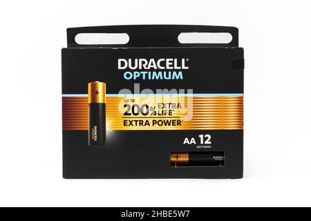 Duracell NEW Optimum AA Alkaline Batteries Stock Photo