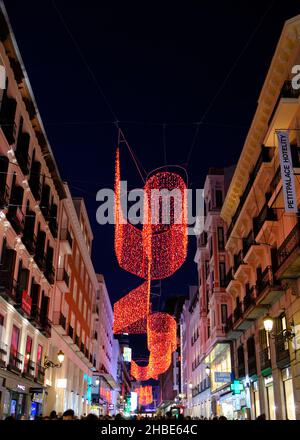 View of Preciados street with Christmas lights decoration. Stock Photo