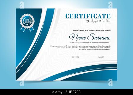 Elegant Certificate Template, flat design with blue color design Stock Vector