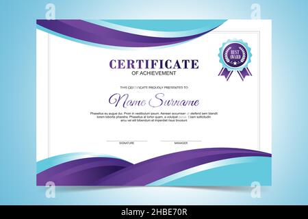 Modern Certificate Template, flat design with Purple and turquoise color design Stock Vector