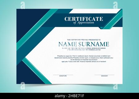 Modern Certificate Template, flat design with green and turquoise blue color design Stock Vector