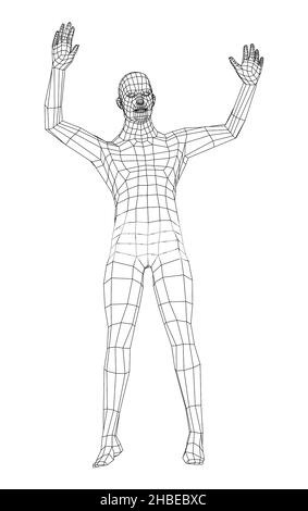 Wireframe jumping man. 3d illustration Stock Photo